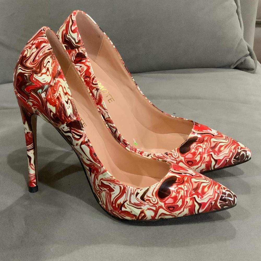 ❤️❤️MERUMOTE Mid High Heels Pointy Toe Party Daily Wear Evening leather 💋💋